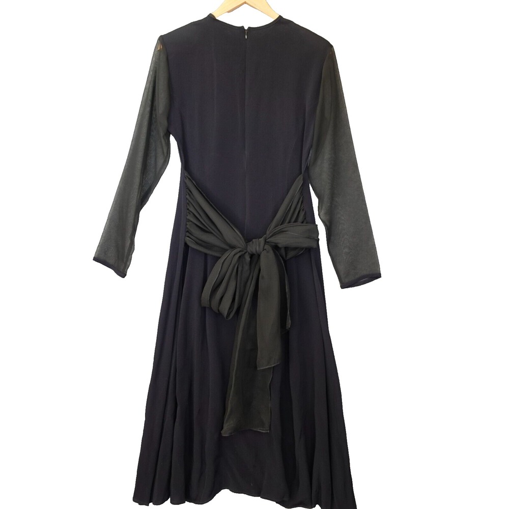 Vintage Whimsigoth Party Dress 8 Black Tie Back Midi‎ Dark Academia BONNIE MARX
